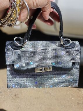 Sparkling Crystal Mini Top-Handle Bag in Silver
